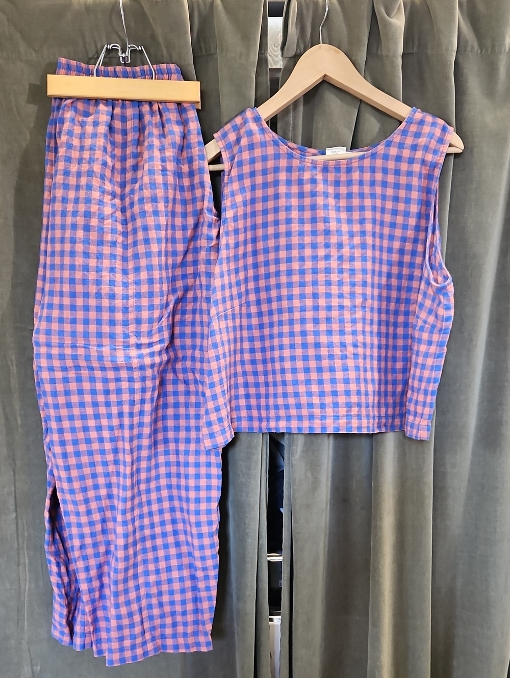 Beyond Nine Blue and Orange Gingham Crop Top & Bottom Set